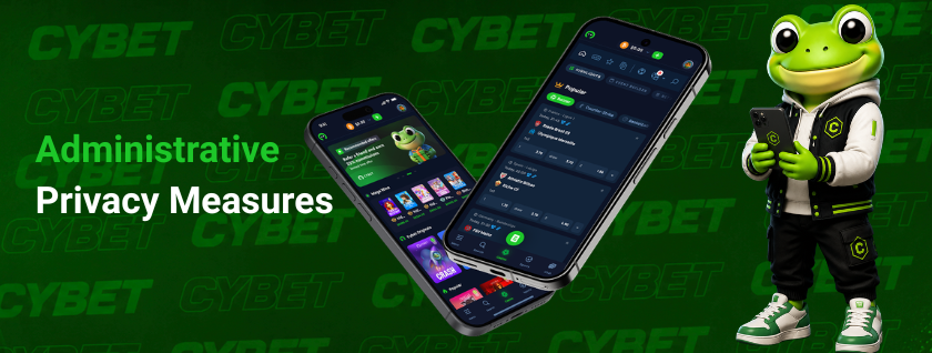 CYBET administrative privacy measures on mobile with frog mascot