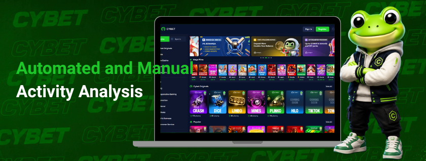 CYBET automated and manual activity analysis on laptop with frog mascot